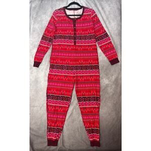 Xhilaration Christmas One Piece Pajamas Fair Isle Reindeer Cotton Y2K XL Target
